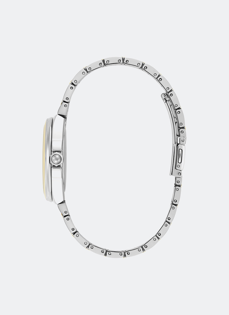 Jam Tangan Olivia Burton Ivory Sunray Dial with CD Textured Outer Ring TT SS/GP Honeycomb Link Bracelet 34mm - 24000203