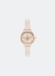 Jam Tangan Olivia Burton Mini Bee Silver White Glitter Dial Primrose Leather Strap 23mm - 24000231