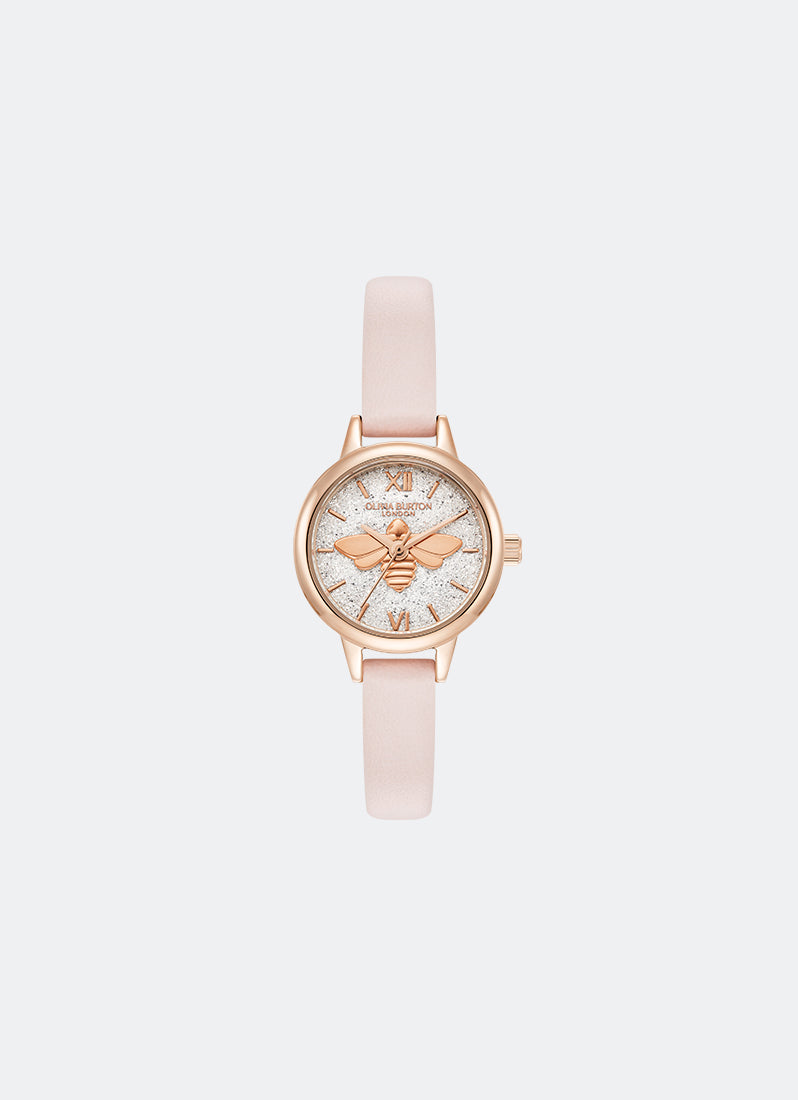 Jam Tangan Olivia Burton Mini Bee Silver White Glitter Dial Primrose Leather Strap 23mm - 24000231
