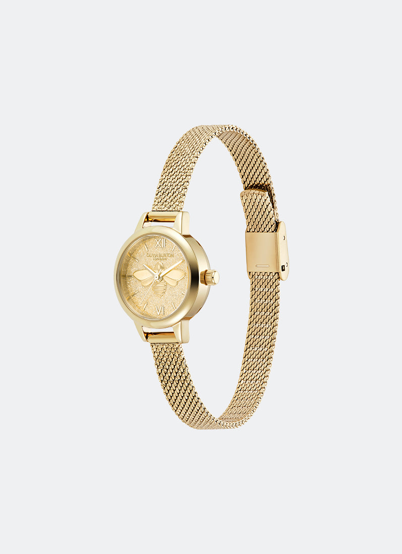 Jam Tangan Olivia Burton Mini Bee Tonal Glitter Dial GP Mesh 23mm - 24000230