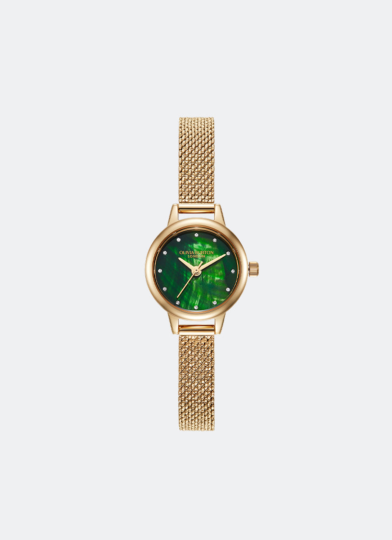 Jam Tangan Olivia Burton Mini Dial Green Mop Gold Boucle Mesh 23mm - 24000121