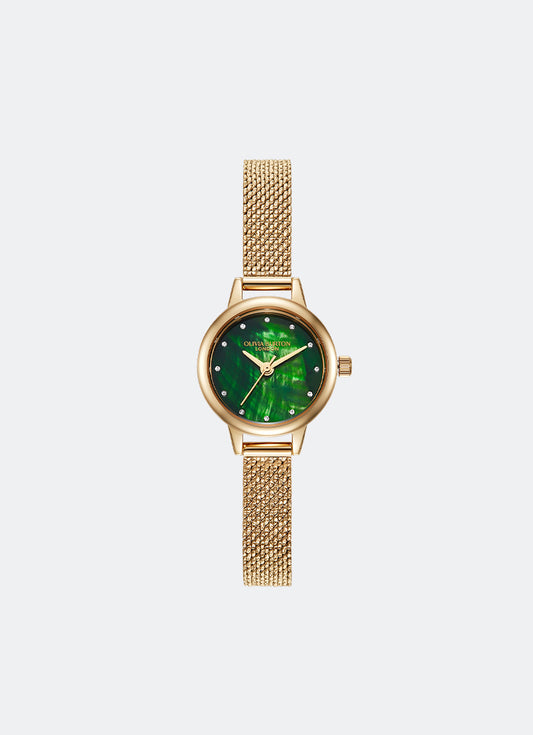 Jam Tangan Olivia Burton Mini Dial Green Mop Gold Boucle Mesh 23mm - 24000121