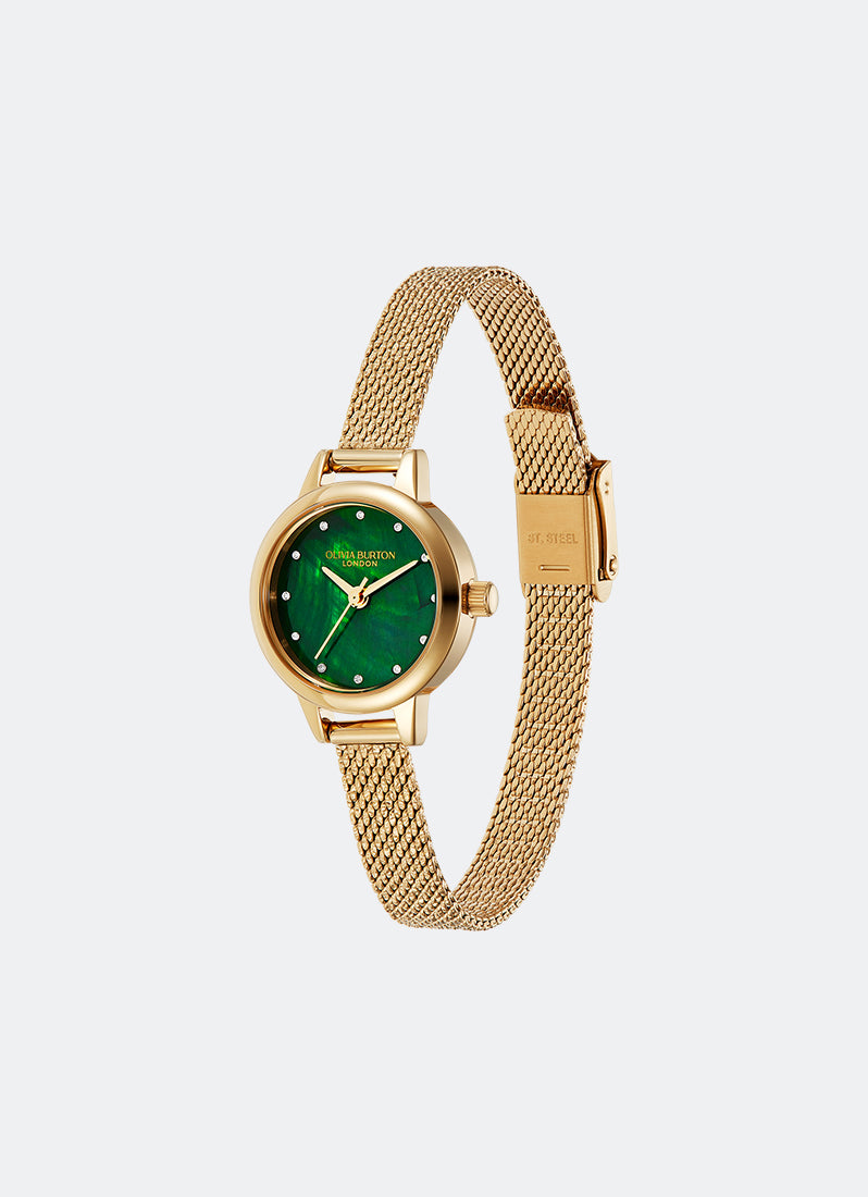Jam Tangan Olivia Burton Mini Dial Green Mop Gold Boucle Mesh 23mm - 24000121