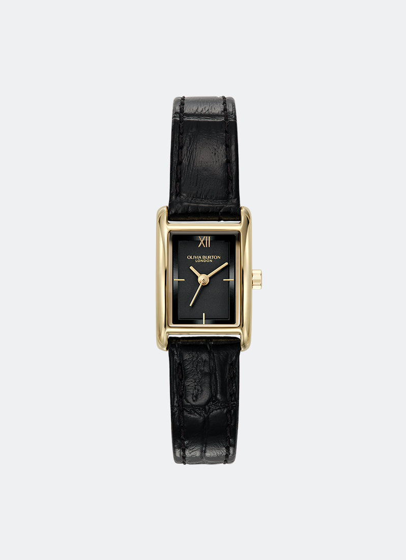 Jam Tangan Olivia Burton Mini Grove Gold & Black Croc Leather Strap 16mm 24000284