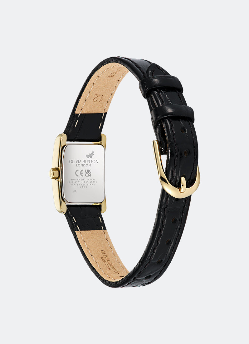 Jam Tangan Olivia Burton Mini Grove Gold & Black Croc Leather Strap 16mm 24000284