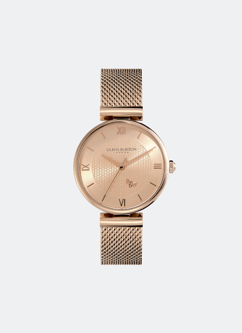 Jam Tangan Olivia Burton Minima Bee T-Bar Carnation Gold Mesh Watch 36mm - 24000097