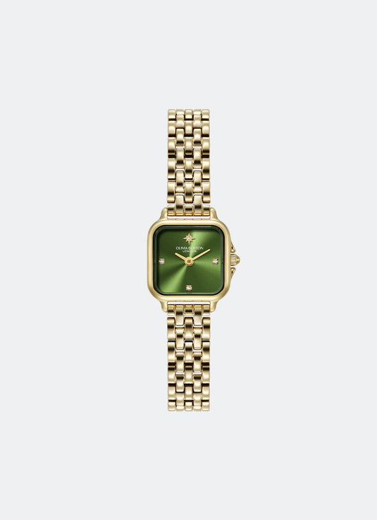 Jam Tangan Olivia Burton Modern Classic Mini Grosvenor Deep Grass Green Sunray Dial, GP Case, GP Bracelet - 20mm 24000364