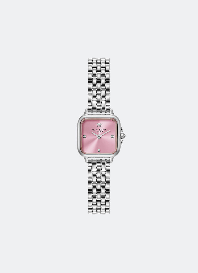 Modern Classic Mini Grosvenor Pink Frost Rosebud Sunray Dial, SS Case, SS Bracelet - 20mm Front
