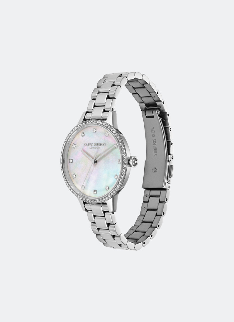 Jam Tangan Olivia Burton Modern Classics Captivate Pearlized & Crystal Dial, SS Case, SS Bracelet - 34mm 24000346