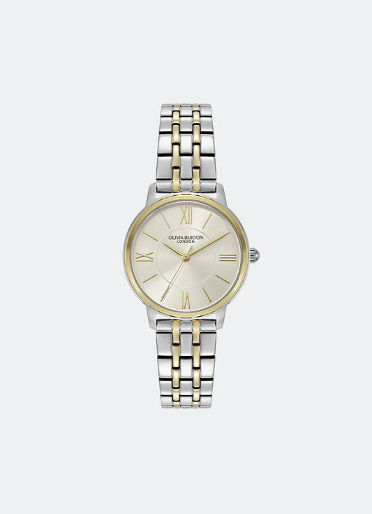Jam Tangan Olivia Burton Modern Classics Westbourne White Sunray Textured Dial, SS/GP Case, Two Tone SS/GP Bracelet - 30mm 24000351