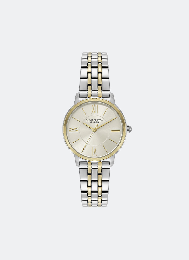 Jam Tangan Olivia Burton Modern Classics Westbourne White Sunray Textured Dial, SS/GP Case, Two Tone SS/GP Bracelet - 30mm 24000351