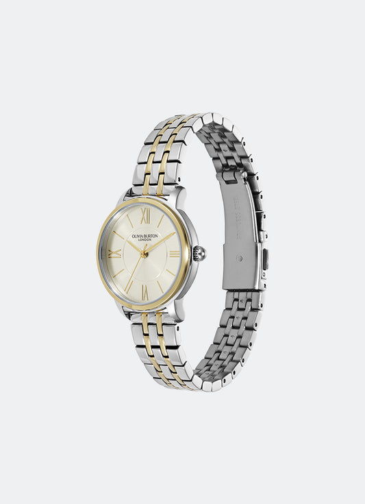 Jam Tangan Olivia Burton Modern Classics Westbourne White Sunray Textured Dial, SS/GP Case, Two Tone SS/GP Bracelet - 30mm 24000351