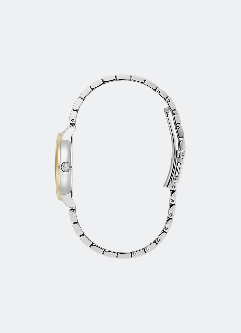 Jam Tangan Olivia Burton Modern Classics Westbourne White Sunray Textured Dial, SS/GP Case, Two Tone SS/GP Bracelet - 30mm 24000351