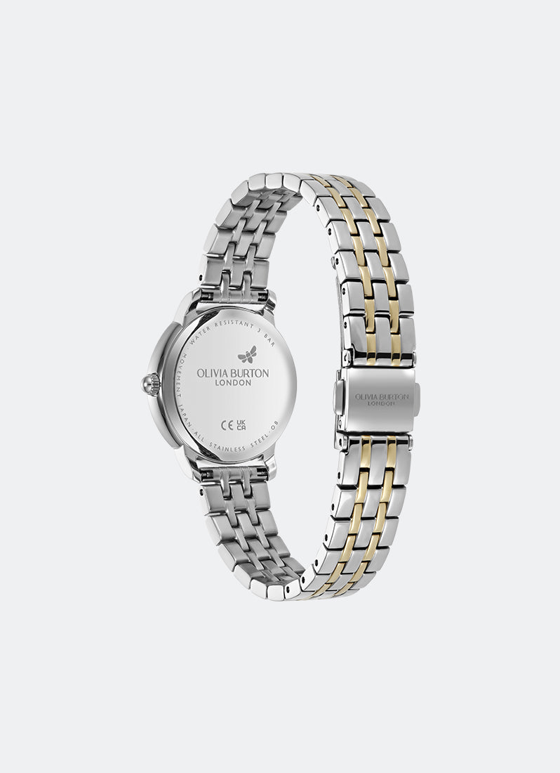Jam Tangan Olivia Burton Modern Classics Westbourne White Sunray Textured Dial, SS/GP Case, Two Tone SS/GP Bracelet - 30mm 24000351