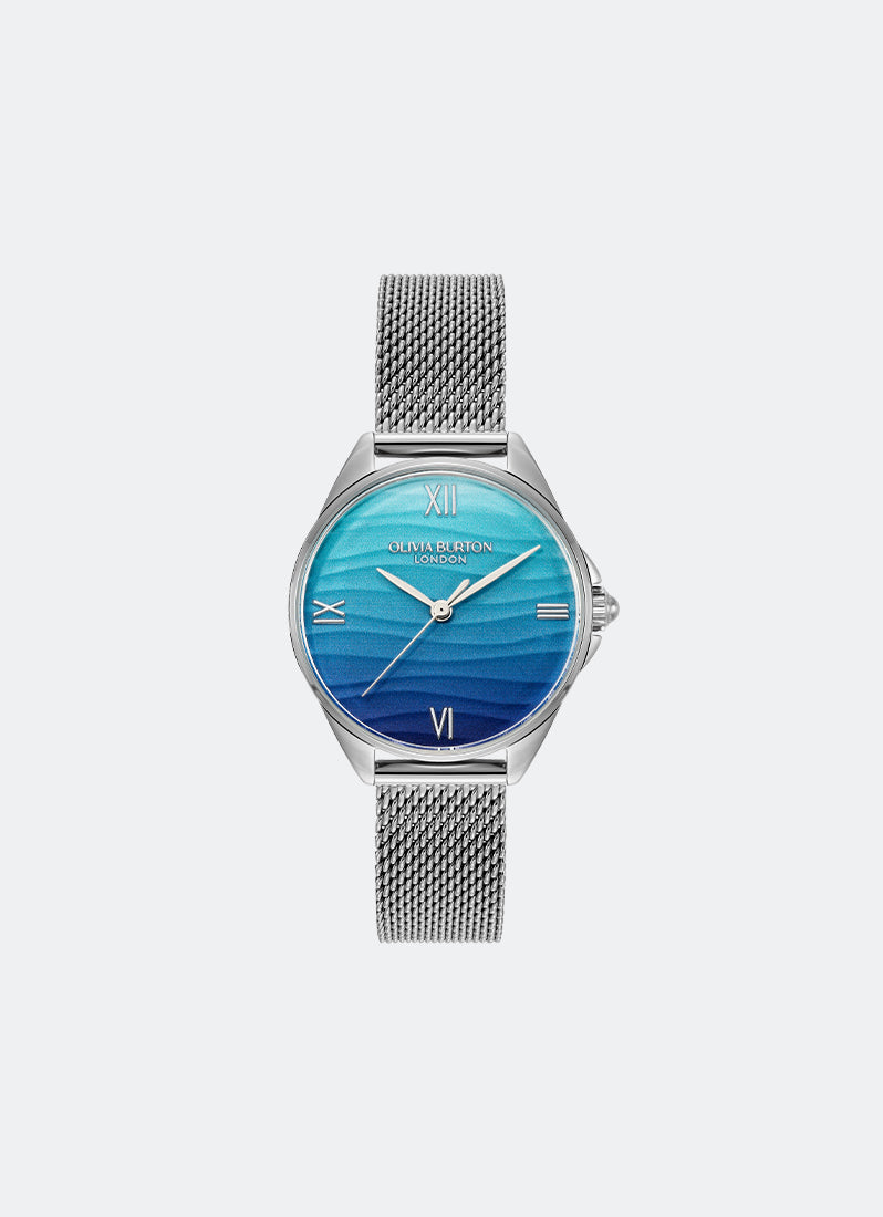 Jam Tangan Olivia Burton Signature Azure Green/Blue Tone Water Inspired Dial, SS Case, SS Mesh - 30mm
