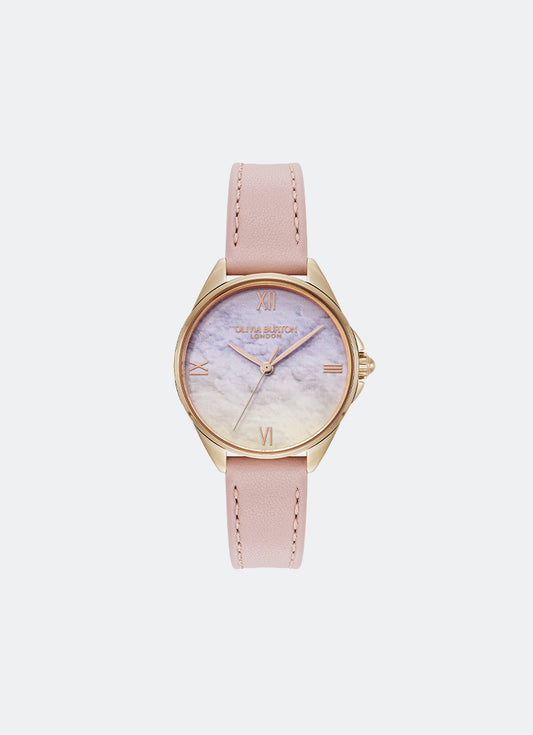 Jam Tangan Olivia Burton Signature Azure Lavender Tone Sunrise Ombre Dial, RG Case, Mellow Rose Leather - 30mm 24000338