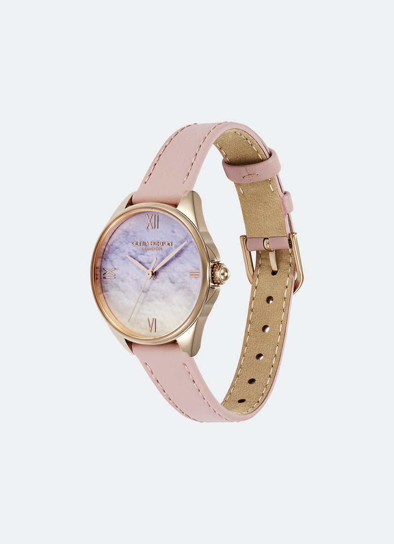 Jam Tangan Olivia Burton Signature Azure Lavender Tone Sunrise Ombre Dial, RG Case, Mellow Rose Leather - 30mm 24000338