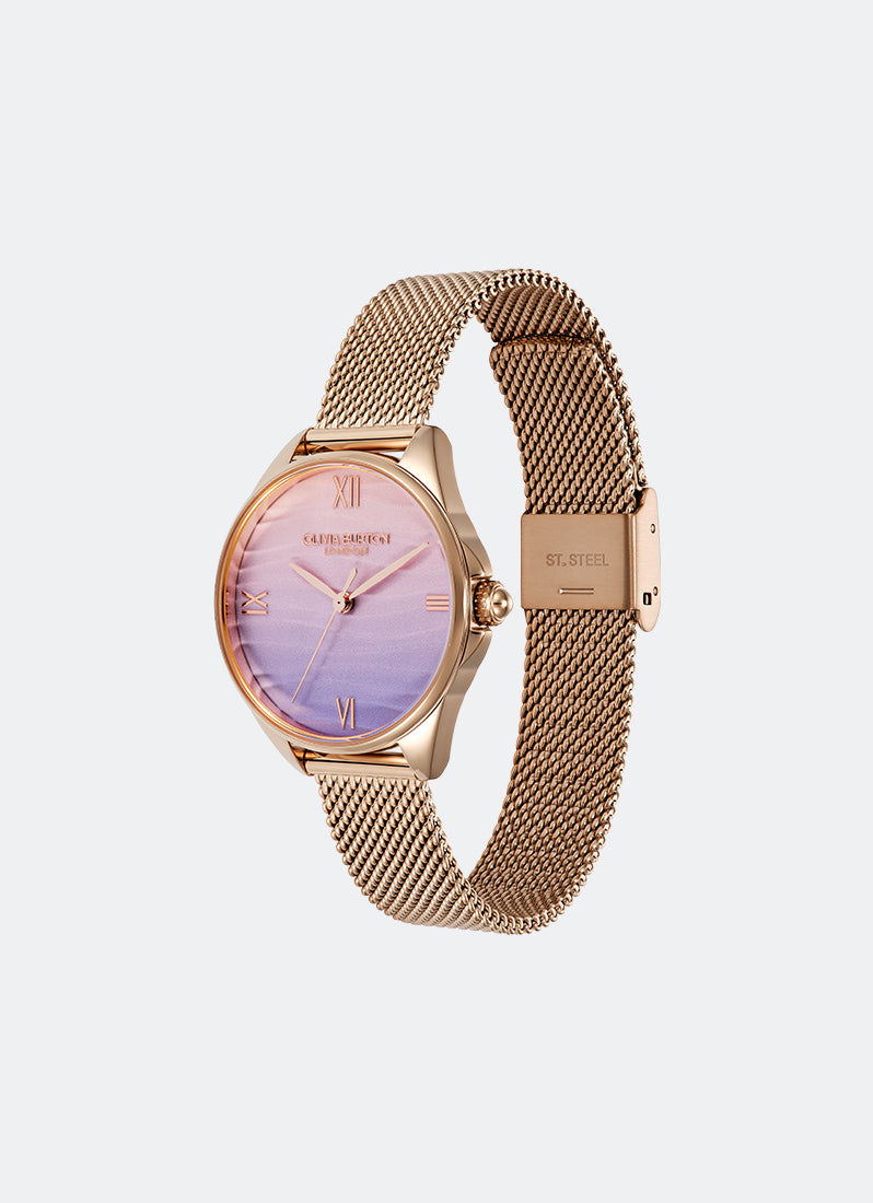 Jam Tangan Olivia Burton Signature Azure Pink/Purple Water Inspired Dial, RG Case, RG Mesh - 30mm 24000337