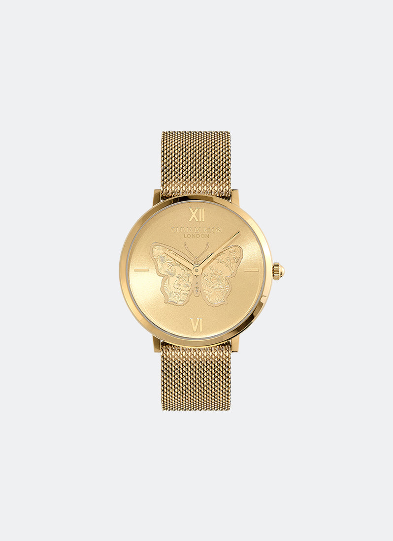 Jam Tangan Olivia Burton Signature Butterfly Ultra Slim Gold Mesh 35mm 24000147