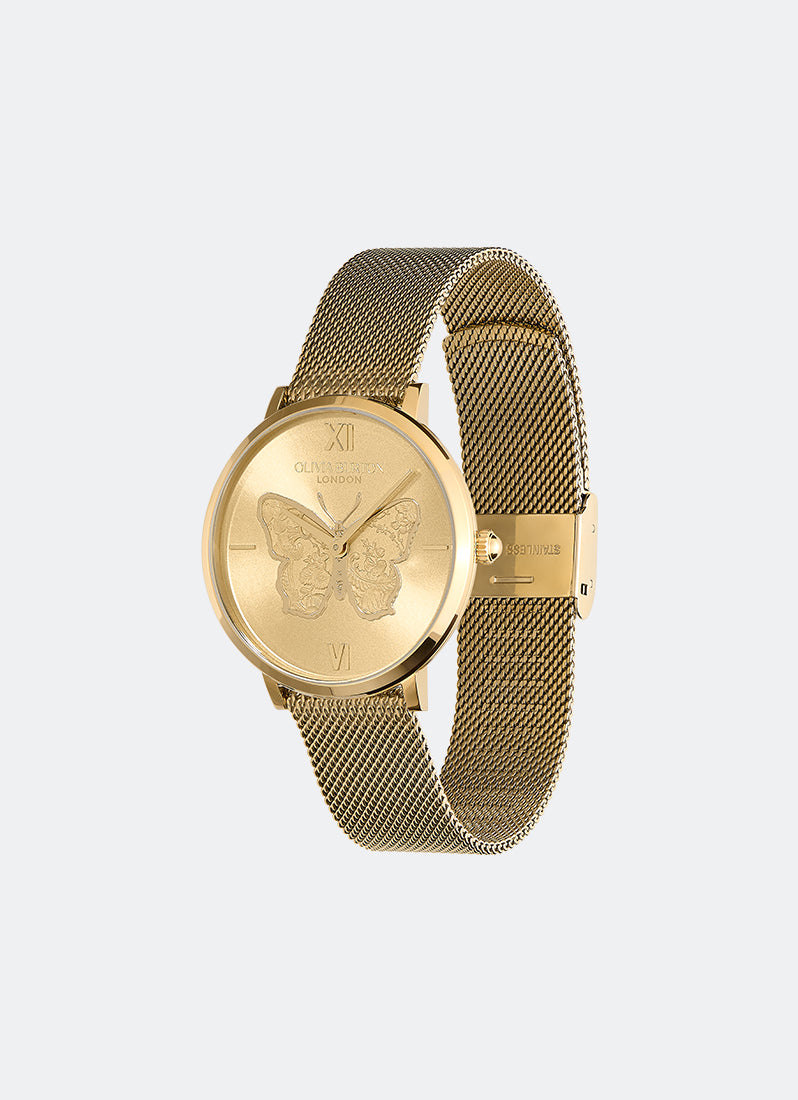 Jam Tangan Olivia Burton Signature Butterfly Ultra Slim Gold Mesh 35mm 24000147