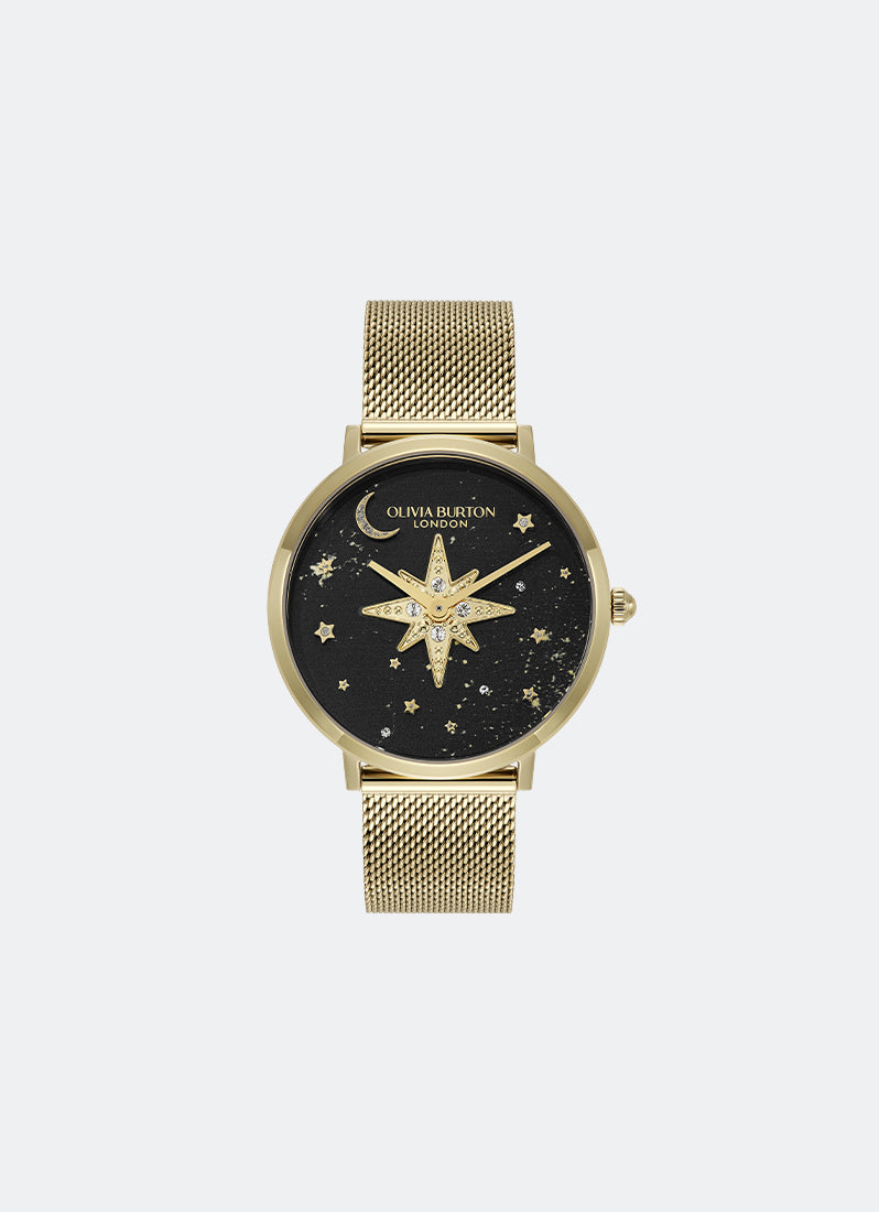 Jam Tangan Olivia Burton Signature Celestial Nova Black Nebulae & GP Dial, GP Case, GP Mesh - 35mm 24000324