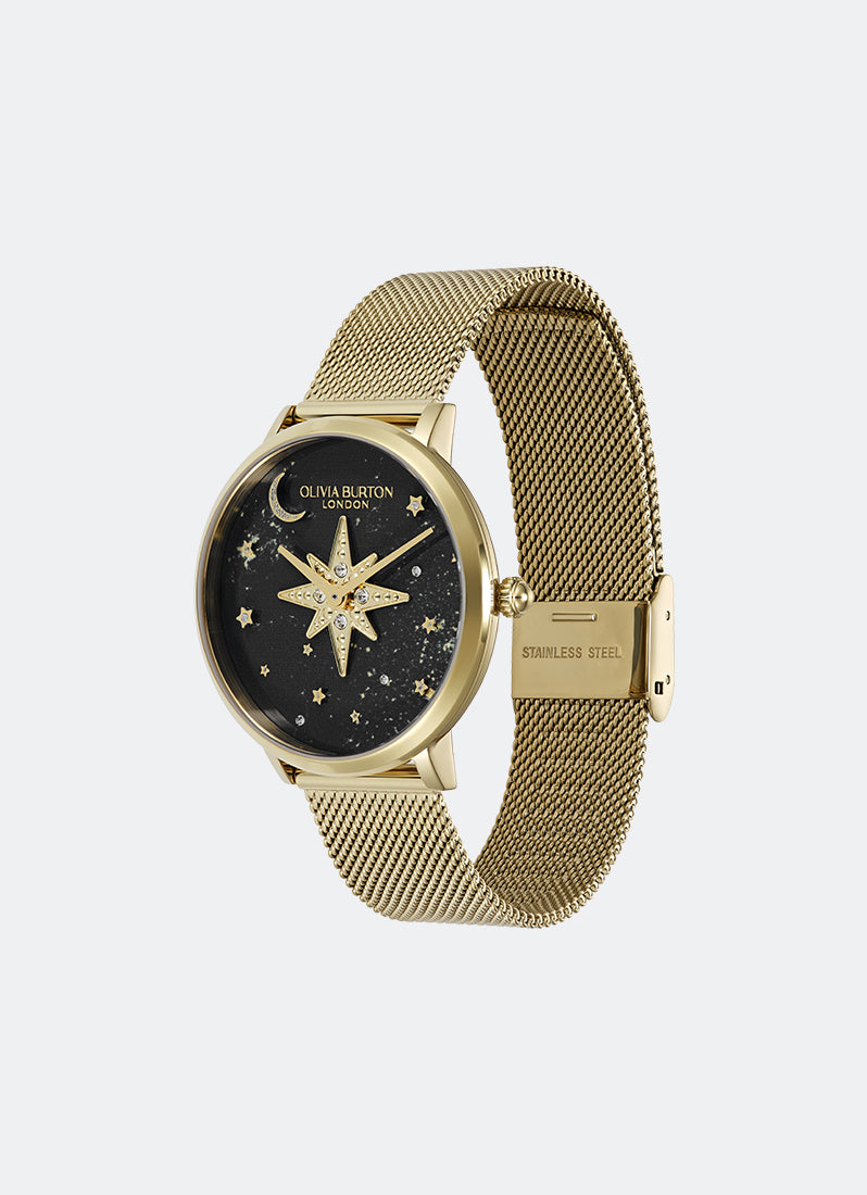 Jam Tangan Olivia Burton Signature Celestial Nova Black Nebulae & GP Dial, GP Case, GP Mesh - 35mm 24000324