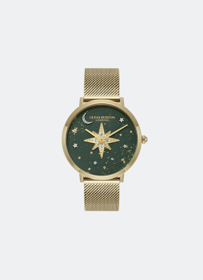 Jam Tangan Olivia Burton Signature Celestial Nova Forest Green Nebulae & GP Dial, GP Case, GP Mesh - 35mm 24000323