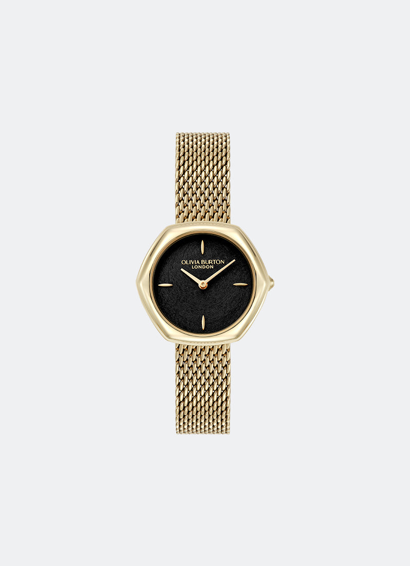 Jam Tangan Olivia Burton Signature Charing Black & Gold Mesh 28mm 24000287
