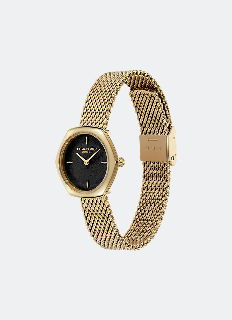 Jam Tangan Olivia Burton Signature Charing Black & Gold Mesh 28mm 24000287
