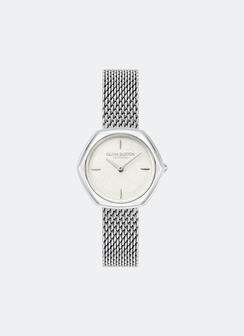 Jam Tangan Olivia Burton Signature Charing Silver Mesh 28mm 24000286