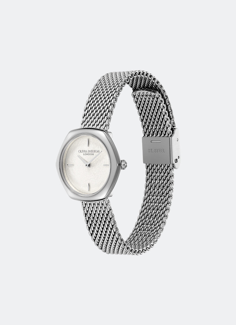 Jam Tangan Olivia Burton Signature Charing Silver Mesh 28mm 24000286