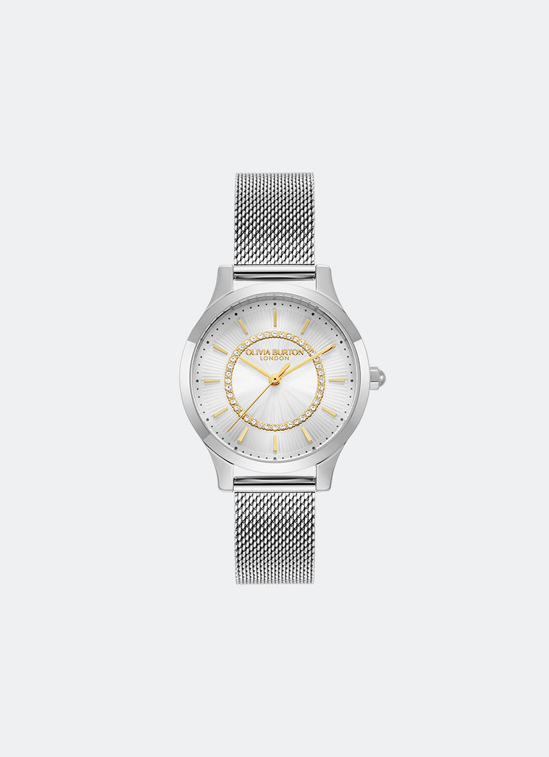 Jam Tangan Olivia Burton Signature Sunburst Texture Silver White Sunray Dial with SS 30mm - 24000212