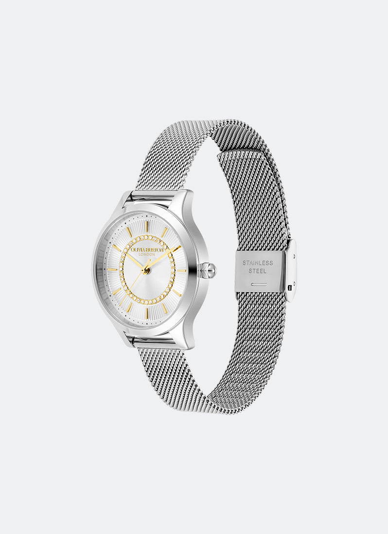 Jam Tangan Olivia Burton Signature Sunburst Texture Silver White Sunray Dial with SS 30mm - 24000212