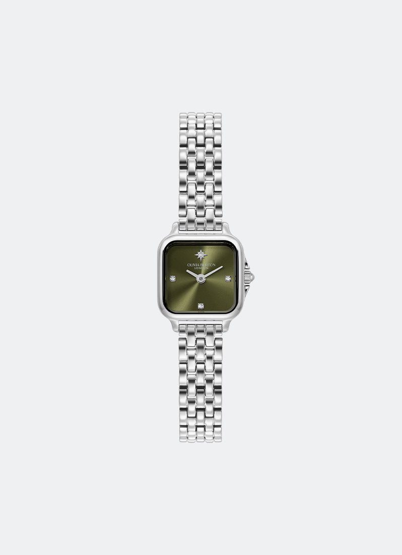 Jam Tangan Olivia Burton Soft Square Sage Green Dial with North Star Details 5 Link Bracelet 20mm - 24000255