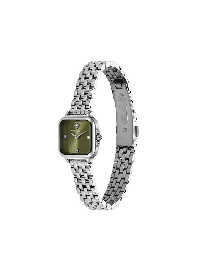 Jam Tangan Olivia Burton Soft Square Sage Green Dial with North Star Details 5 Link Bracelet 20mm - 24000255