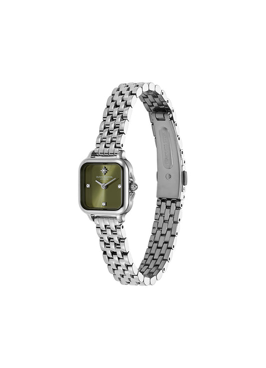 Jam Tangan Olivia Burton Soft Square Sage Green Dial with North Star Details 5 Link Bracelet 20mm - 24000255