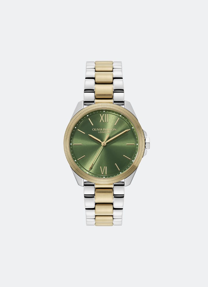 Jam Tangan Olivia Burton Sport Luxe Chiswick Green Sunray Dial, SS/GP Case, Two Tone SS/GP Bracelet - 36mm 24000333