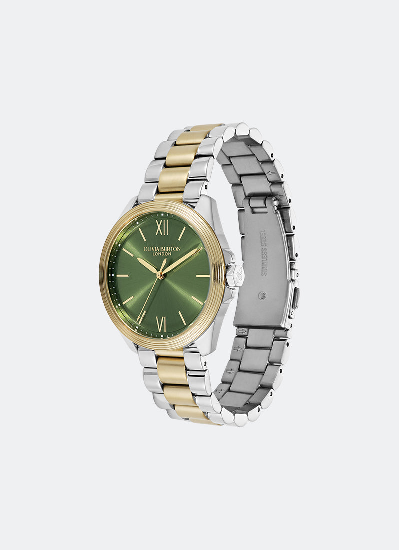 Jam Tangan Olivia Burton Sport Luxe Chiswick Green Sunray Dial, SS/GP Case, Two Tone SS/GP Bracelet - 36mm 24000333