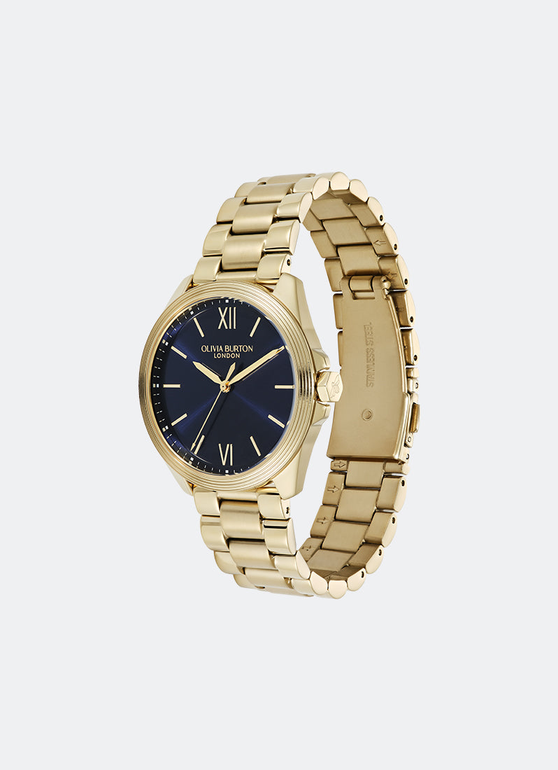 Jam Tangan Olivia Burton Sport Luxe Chiswick Navy Sunray Dial, GP Case, GP Bracelet - 36mm 24000331