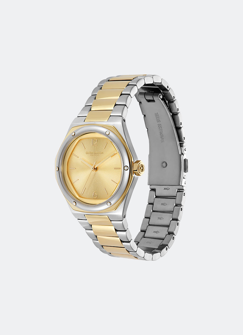 Jam Tangan Olivia Burton Sports Luxe Hexa Gold & Two Tone Bracelet 33mm 24000232