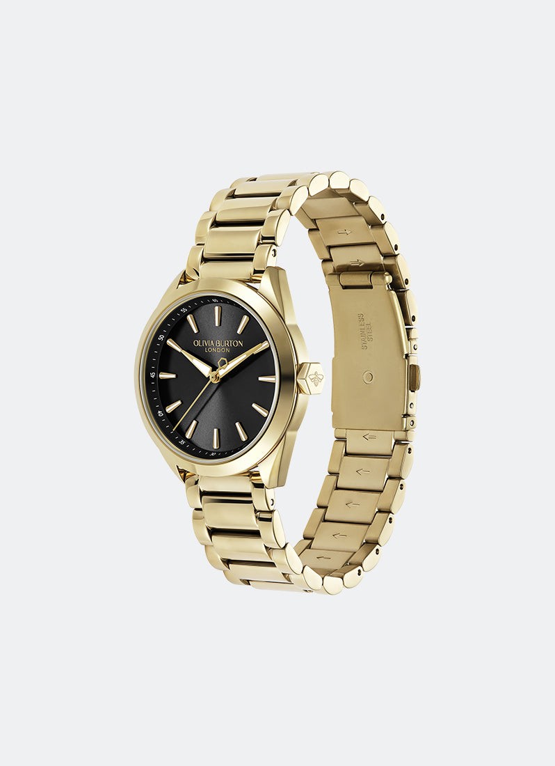 Jam Tangan Olivia Burton Sports Luxe Raven Black Dial Hex Second Hand Detail 3 Link Bracelet 34mm - 24000248