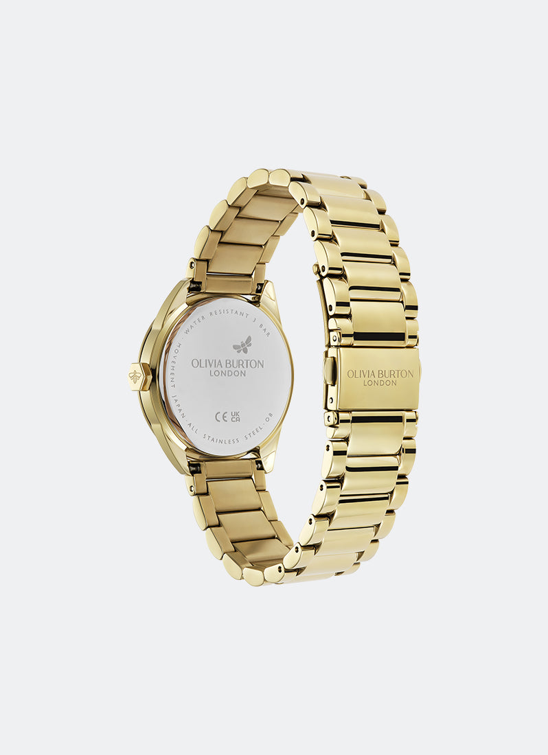 Jam Tangan Olivia Burton Sports Luxe Raven Black Dial Hex Second Hand Detail 3 Link Bracelet 34mm - 24000248
