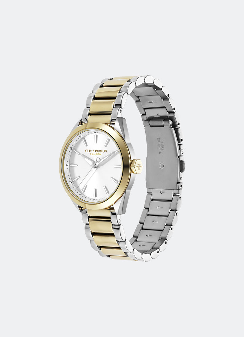 Jam Tangan Olivia Burton Sports Luxe Silver White Dial Hex Second Hand Detail 3 Link Bracelet 34mm - 24000250