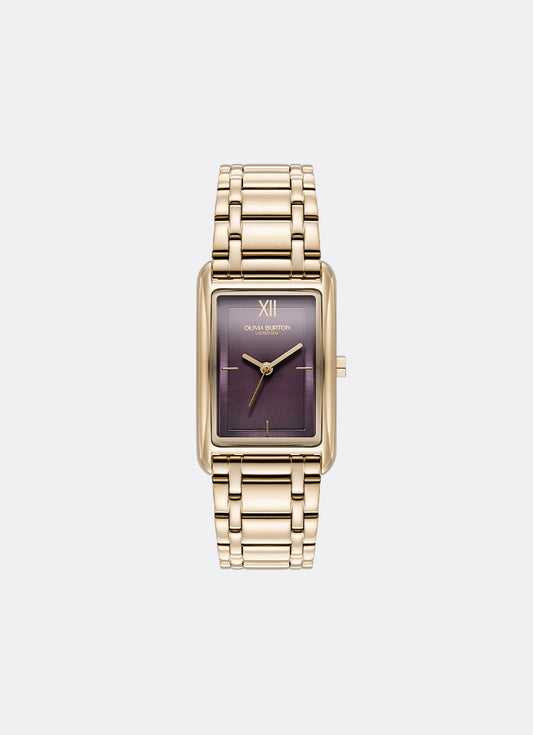Jam Tangan Olivia Burton Tank Midnight Plum Sunray Inner Frame & Powdered Centre Etched Dial RG 30 x 21mm - 24000196