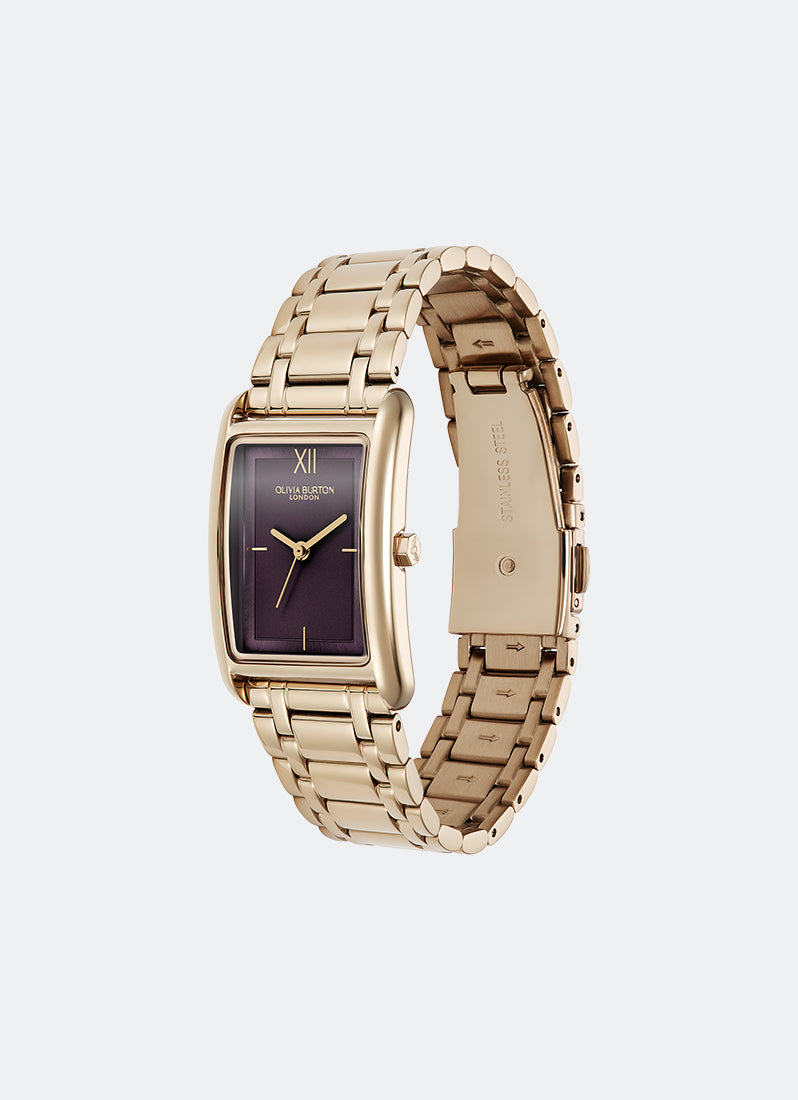 Jam Tangan Olivia Burton Tank Midnight Plum Sunray Inner Frame & Powdered Centre Etched Dial RG 30 x 21mm - 24000196