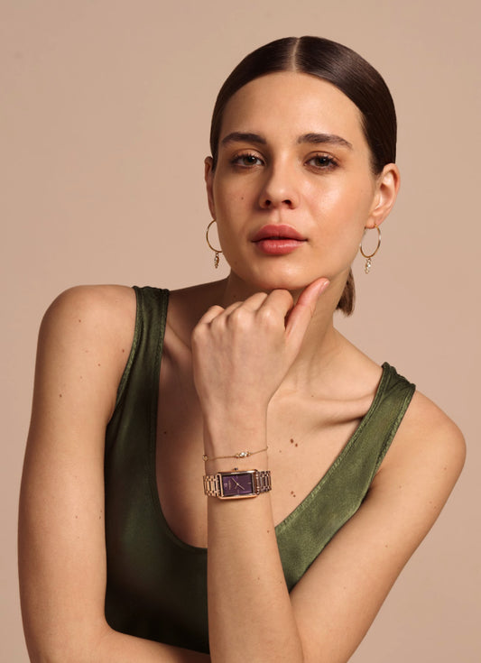 Jam Tangan Olivia Burton Tank Midnight Plum Sunray Inner Frame & Powdered Centre Etched Dial RG 30 x 21mm - 24000196