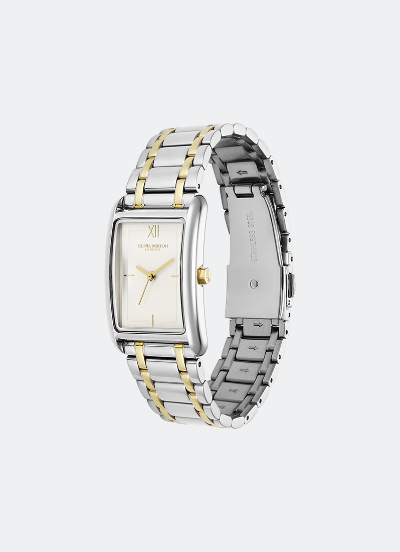 Jam Tangan Olivia Burton Tank Silver White Sunray Inner Frame & Powdered Centre Etched Dial TT SS/GP 30 x 21mm - 24000197