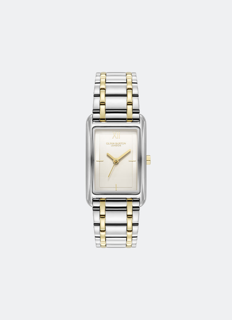 Jam Tangan Olivia Burton Tank Silver White Sunray Inner Frame & Powdered Centre Etched Dial TT SS/GP 30 x 21mm - 24000197