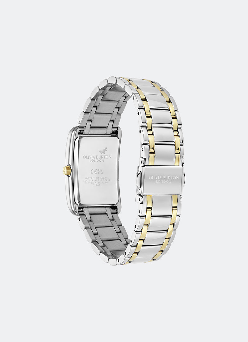 Jam Tangan Olivia Burton Tank Silver White Sunray Inner Frame & Powdered Centre Etched Dial TT SS/GP 30 x 21mm - 24000197