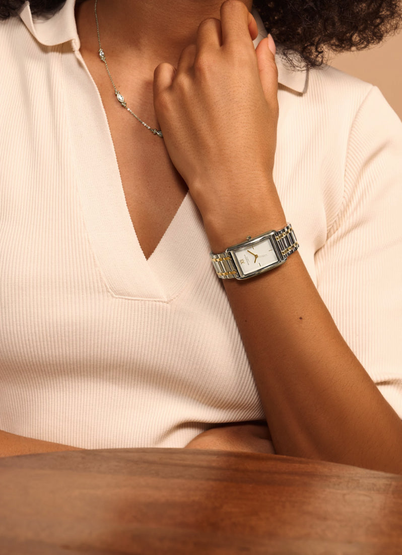 Jam Tangan Olivia Burton Tank Silver White Sunray Inner Frame & Powdered Centre Etched Dial TT SS/GP 30 x 21mm - 24000197